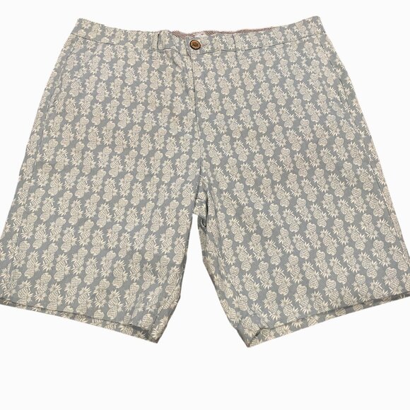 NWT Jachs NY Men's Sz 32 Printed Stretch Chino 9" Bleecker Short Blue Pineapples - Picture 1 of 9